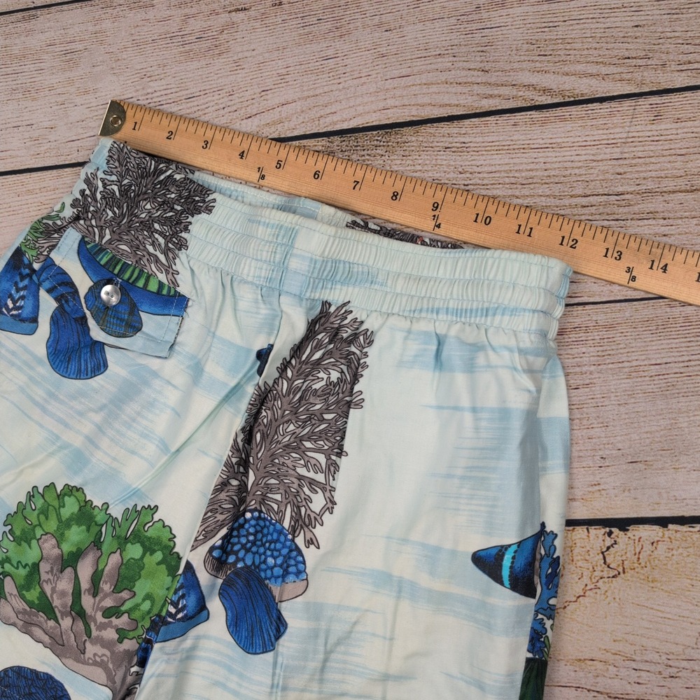 Vintage 60s 70s Pomare Hawaii Sea Life Coral Seashell Cotton swim Shorts Blue S - Picture 4 of 6